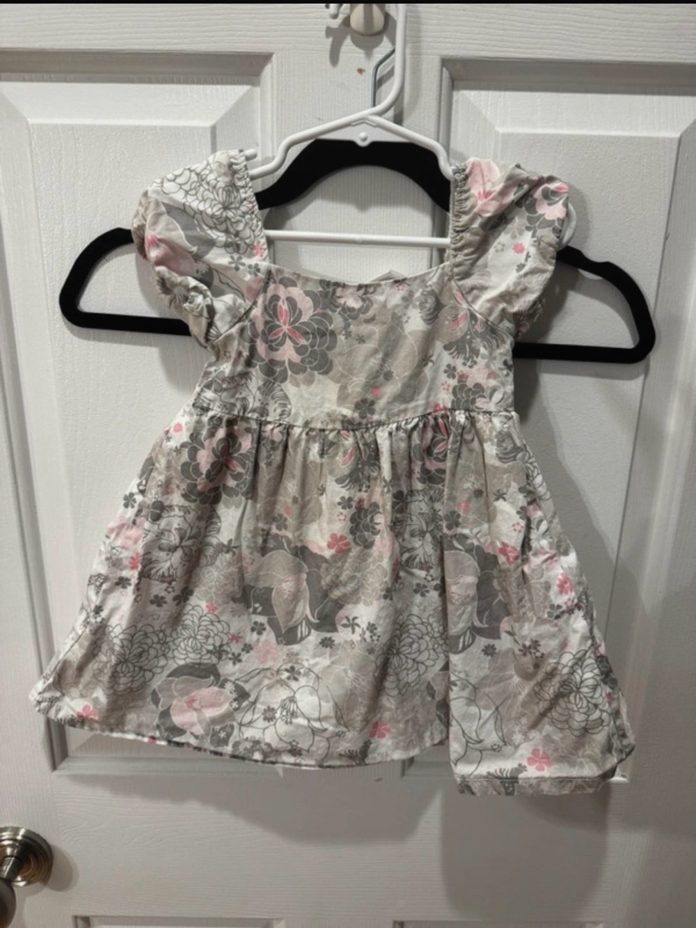 Vintage Old Navy Girls Floral Flutter-Sleeve Dress Top - Pink & Gray